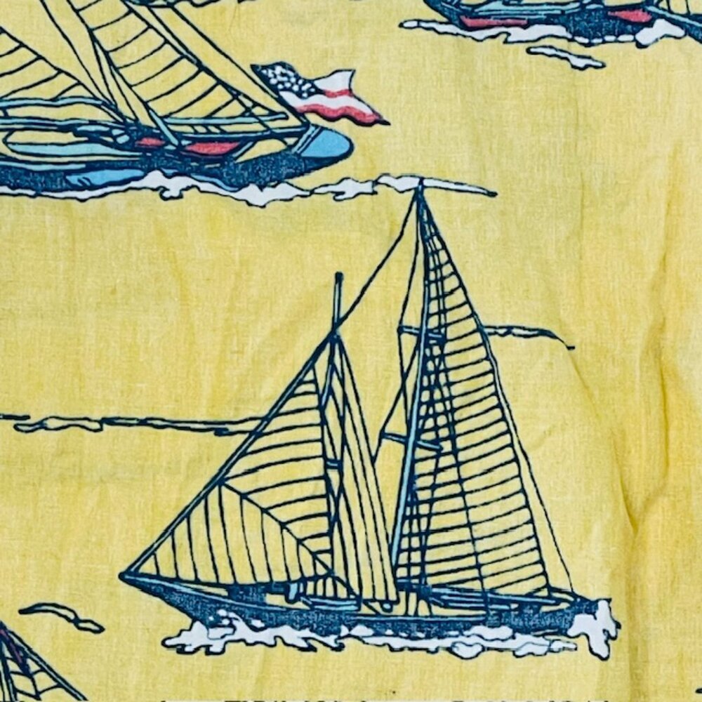 Vintage Cooke Street Honolulu Yellow Sailboat Print Aloha Shirt Cotton Large - Picture 3 of 4